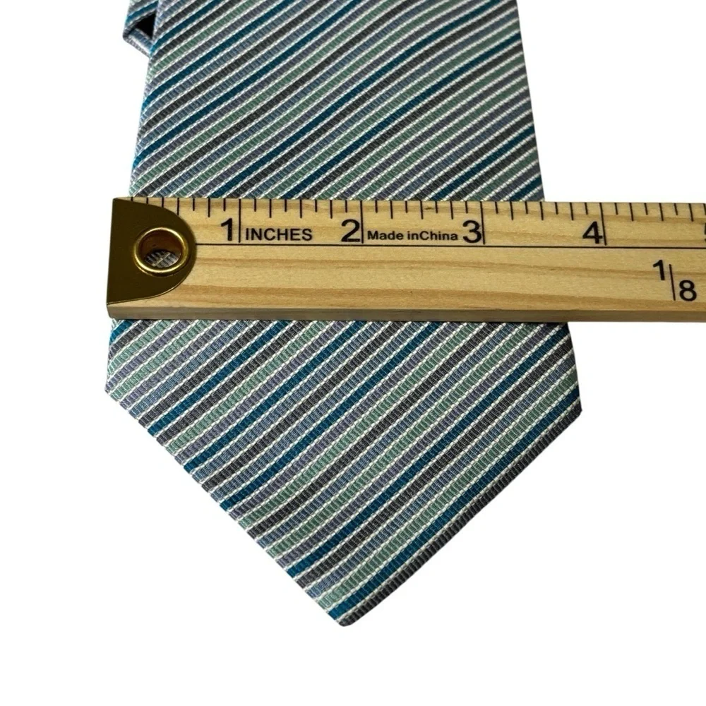 Banana Republic 100% Silk Striped Tie Blue Teal Gray Business Office Classic NWT